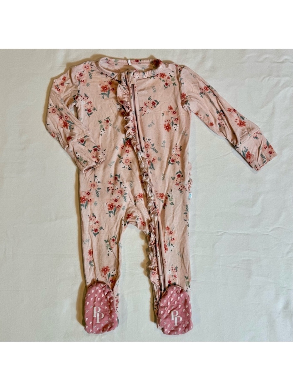 Posh Peanut Ruffle Zipper Footie Girls 3-6M London Bamboo Ruffled Sleeper Pajama
